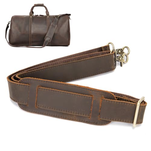 MASIWEI Genuine Leather Bag Strap Replacement Shoulder Strap Adjustable with Padded for Duffel Bag, Crossbody Bag, Laptop Bag, Briefcase, Messenger Bag,Coffee3