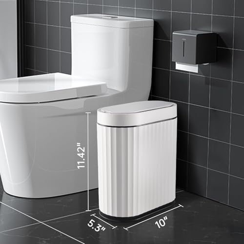 Image of jinligogo ELPHECO Plastic Touchless Trash Can, Small, Gold, Motion-Sensor, Rectangular, Bathroom, Bedroom, Kitchen, Office (White Black, 2 Gallons)