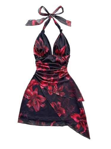 Image of BEAUDRM Women's Summer Mini Dress Backless Vacation Beach Sundresses Boho Going Out Dress Date Night Brunch Outfit