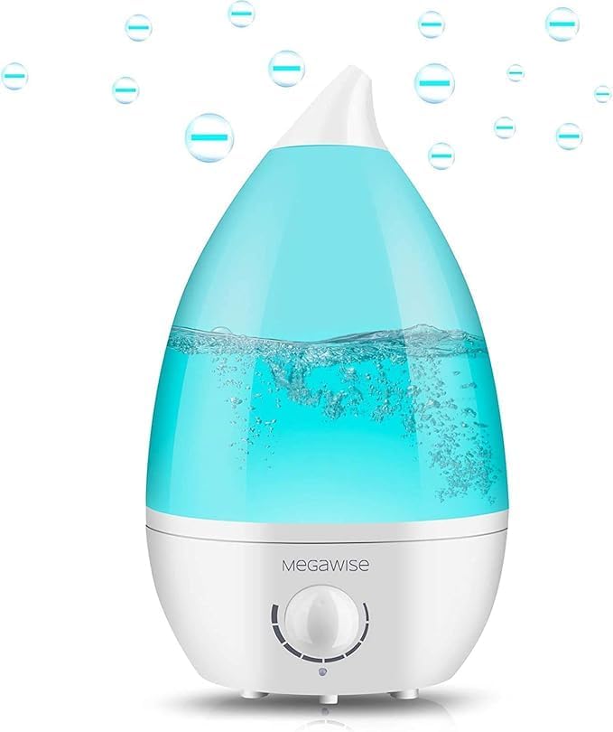 MEGAWISE 0.5gal Ultrasonic Cool Mist Humidifier | Whisper-Quiet Operation, Aromatherapy Compatible, Easy Top-Fill, Auto Shut-Off | Perfect for Bedroom, Nursery, and Indoor Plants (Blue)