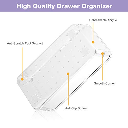 Puricon 9 Pcs Desk Drawer Organizers Trays Set Clear Plastic Storage Bins Bathroom Drawer Tray Dividers Vanity Trays Organizer for Bedroom Dresser Makeup Kitchen Utensil Office - Thumbnail 4