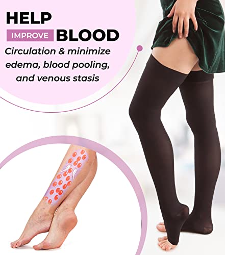 Image of GABRIALLA Microfiber Compression Stockings - 25-35 mmHg, Thigh High, Open Toe