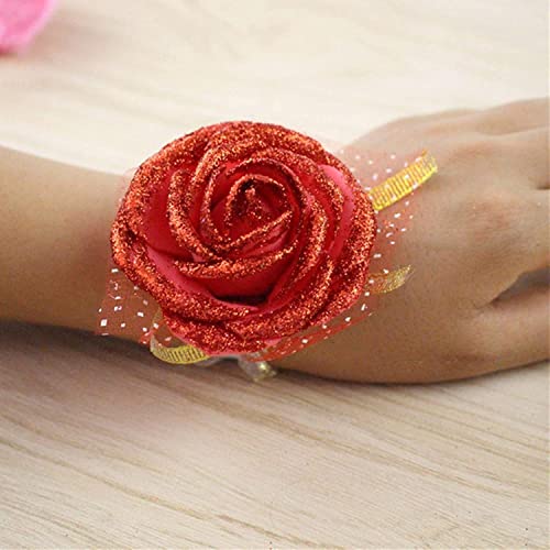 Corsage de poignet de mariage anti-fanage en rose mousse pour demoiselle d'honneur