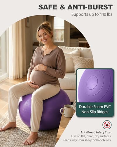 Image of Trideer Yoga Ball for Exercise, Pilates, Core & Balance Training, Stability Ball for Pregnancy & Birthing Prep, Physical Therapy, Daily Stretching, Office Chair for Active Sitting, Quick Pump Included