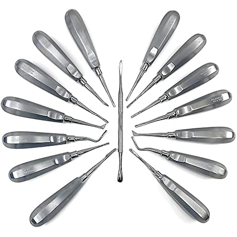 DEXA DENTAL Root Elevator Set – Luxating Periotome, Apical Molt Osteotome, Root Extraction Instruments, Professional Oral Implant Tools - 15 Pcs Cover
