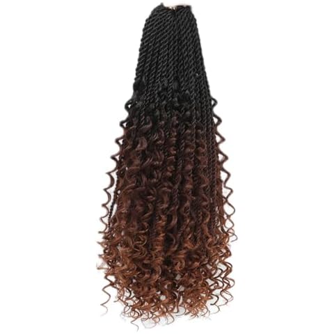 Senegalese Twist Crochet Hair with Curly Ends - 16 Inch Boho Island Twist Crochet Hair 8 Packs Boho Goddess Twist Crochet Hair Pre Looped Crochet Twists with Curly Ends(16(8Packs), 1B/33/30) Cover