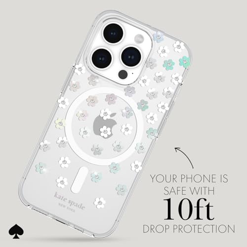 Coque iPhone 15 Pro Kate Spade transparente fleurs MagSafe