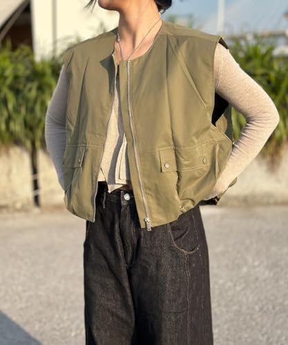 Vest Tops For Women Casual Zip Up Vest Cargo Oversized Ruched Hem Sleeveless Blazer Jackets Tops M-XL4