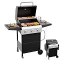 Bonnlo 3 Burners Portable Gas Grill with Enameled Cast Iron Grates, Powerful 36,000 BTU Propane Grill with Side Shelf & Bottom Cabinet, Outdoor Grill with Wheels for Patio Backyard Garden BBQ Use