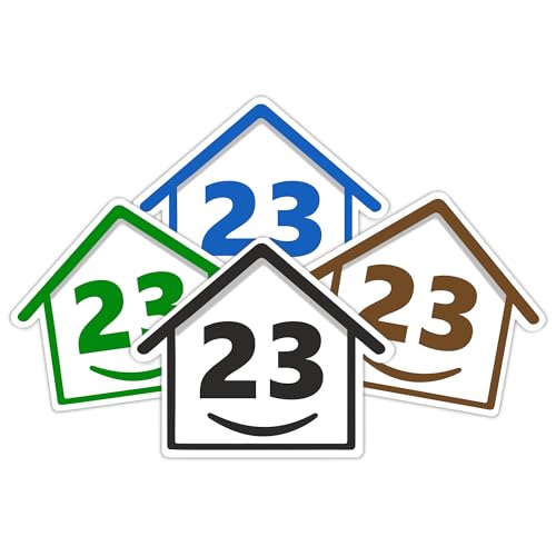 4 x Bin Numbers for Wheelie Bins 1-99 15cm Happy House Colour Design Dustbin Stickers Easy Application Stick On Number Stickers - Weatherproof Self Adhesive Vinyl Blue Black Green Brown (23)