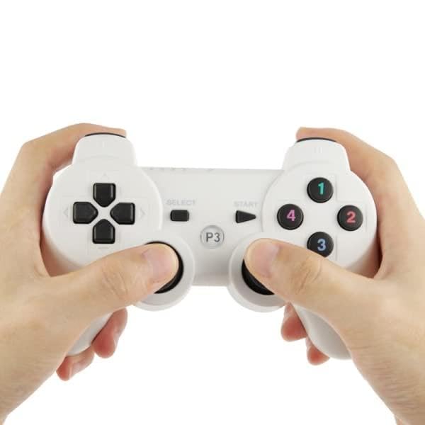 High-Tech Place Double Shock III Wireless Controller, Manette sans Fil Double Shock III pour Sony PS3, a Action de Vibration (Blanc)