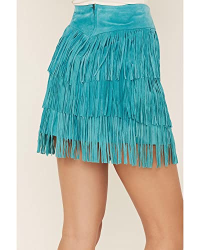 Scully Women's Fringe Tiered Suede Mini Skirt - L704-Trq4