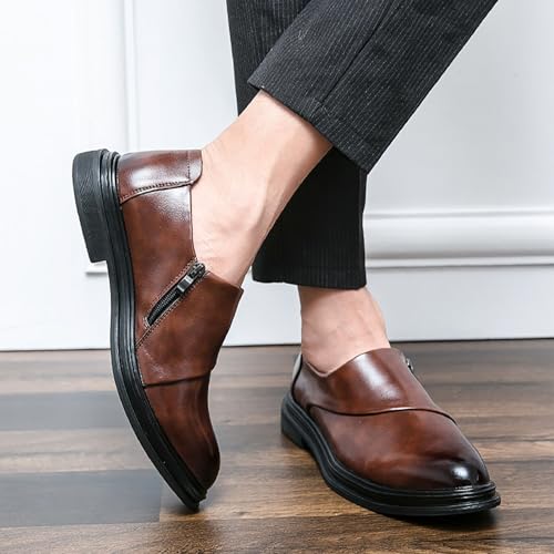 Men's Brogue Leather Slip-on Dress Shoes, Business Oxfords Side Zip Comfortable Elevated Fit for Grooms Professionals2