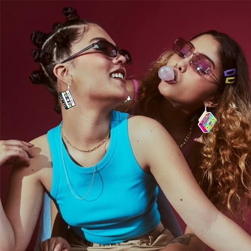 80s 90s Retro Cassette Tape Neon Earrings for Women Acrylic Radio Earring Set for 80s 90s Accessories Cosplay Party Jewelry Gifts3