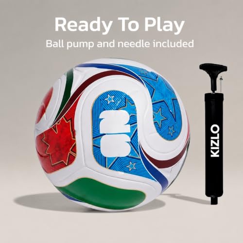 Image of Kizlo Official Size 5 Football with Pump & Pin | PVC Leather Training Soccer Ball for Ground, Turf & Street Play | High Grip & Air Retention for Kids, Youth & Adults | Multicolor