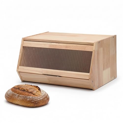 Bread Box – Durable Wooden Bread Bin with Secure Plastic Lid, Scandinavian-Inspired Design for Kitchen Countertop – Stylish Storage for Bread & Pastries