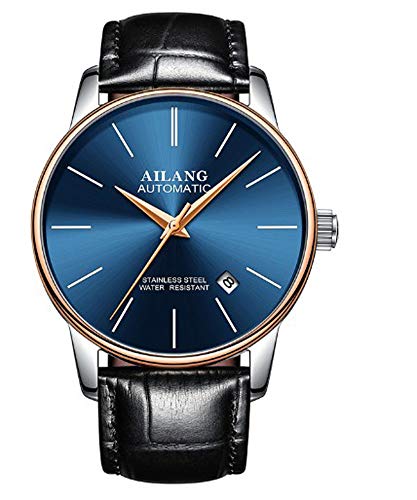 Preisvergleich Produktbild PAGHY Automatikuhr für Herren, mechanisch, Edelstahl, modisch, Kalender, Schmetterling-Schnalle, Stahluhr, Spiegel, 41 mm, roséblau