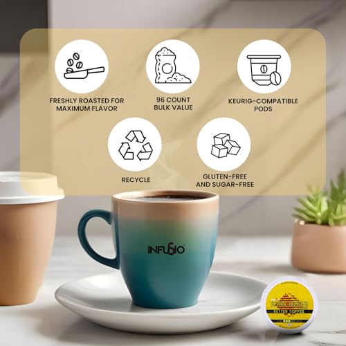 InfuSio Butter Toffee Coffee Pods, Single Serve Coffee Pods for Keurig K Cups Brewers - Premium Roasted 96 Count - Thumbnail 4