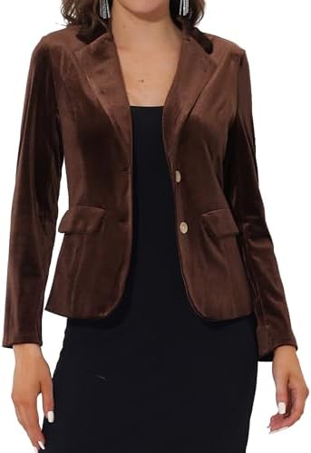 Allegra K Women's Notched Lapel Vintage Office Button Front Velve...