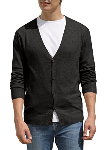 Hisir Strickjacke Herren Pullover V Ausschnitt Leichte Cardigan Elegant Winterjacke Klassischer Warme Weiche Strickjacken mit Knöpfe für Männer (Dunkelgrau, L) Hisir Strickjacke Herren Pullover V Ausschnitt Leichte Cardigan Elegant Winterjacke Klassischer Warme Weiche Strickjacken mit Knöpfe für Männer (Dunkelgrau, L)
