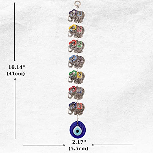 Erbulus Rainbow Seven Elephants Glass Turkish Blue Evil Eye Wall Hanging Ornament – Metal Home Decor - Turkish Nazar Bead Amulet - Protection And Good Luck Charm Gift #TOP1