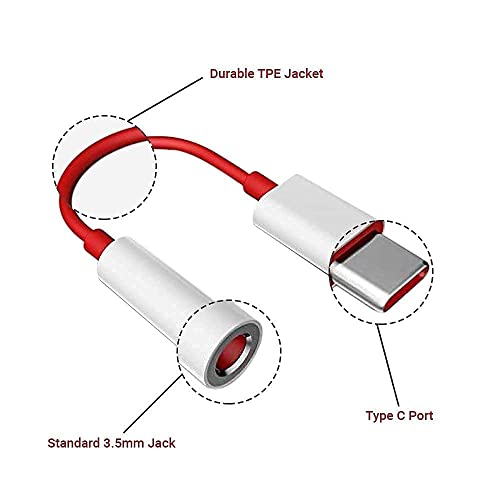 Image of USB Type C to 3.5mm Splitter Audio Jack Converter Adapter Headphones Jack Compatible with OnePlus Devices 10R 10T 10 Pro 7T 8T 9 Pro, Samsung, OnePlus, Xiaomi, Realme, Zebronics, Vivo & iQoo (Red)