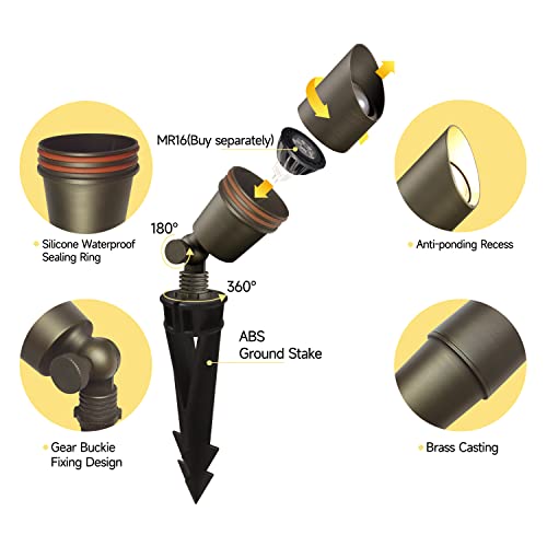Coloer Die-Cast Brass 12V Led Low Voltage Landscape Lighting Kit, Ip65 Waterproof Outdoor Lights For Yard, Spot Light And Garden Path Lights Outside (6 Sootlight(101B)+2 Pathlight(602B) With Bulb) #TOP1