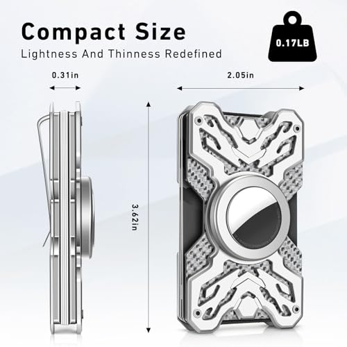 Minimalist Slim Wallet for Men - Carbon Fiber Front Pocket for Men RFID Blocking - Credit Card Holder with Money Clip for APPLE Airtag Stocking Stuffers for Men (Silver)2