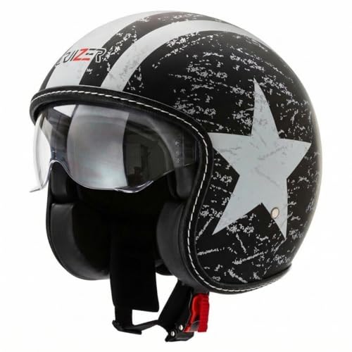 CRUIZER Casco Moto Jet Custom Scooter Omologato Visiera Scomparsa Nero (L)