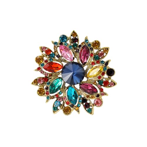 Image of Rhinestone Flower Brooch for Women Vintage Crystal Flower Brooch Pin Elegant Clothing Hat Bag Accessories Christmas Birthday Party Wedding Costume Jewelry