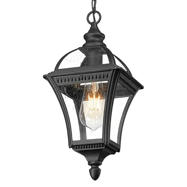 Emliviar Modern Outdoor Hanging Porch Light 15.8 Black Pendant Lantern XE266H-S BK
