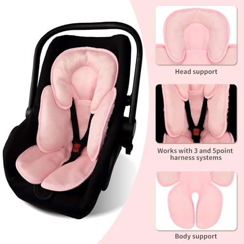Almohadilla y cubre cinturón para asiento de bebé 2 en 1 rosa miniatura 4
