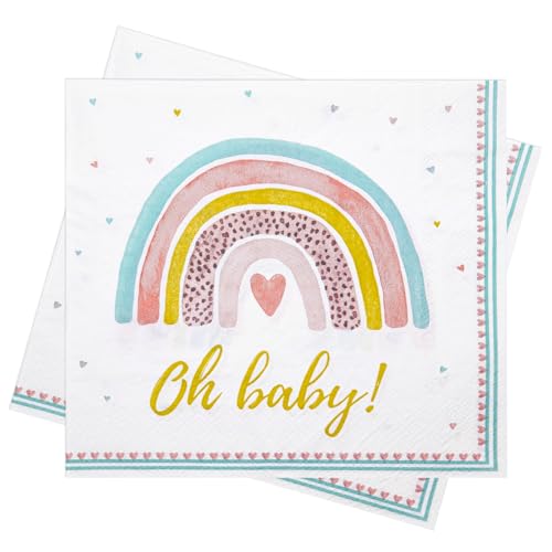 Lot de 20 Serviettes en Papier-Arc-en-Ciel,Serviettes Anniversaire 1 Ans,33x33CM Serviette Pour Fêtes et Anniversaires,Déco de Table pour Fête Prénatale,...