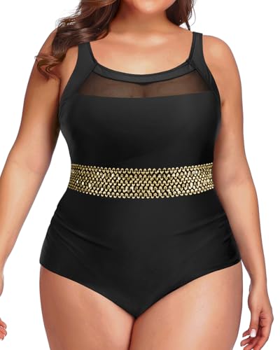 Daci Plus Size One Piece Swimsuit for Women Mesh Tummy Control Bathing Suit Swimwear