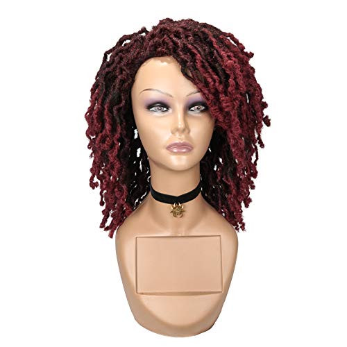 Fave Short Dreadlock Wigs For Black Women Braided Wig Afro Twisted Burgundy Curly Dreadlock Wigs Nu Faux Locs Afro Braids Synthetic Hair Dreadlock Wigs For Black Women (1B/Bug) #TOP1