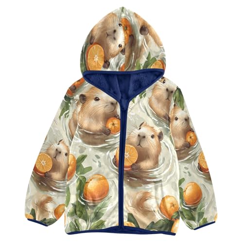Guinea Pigs with Oranges Toddler Fleece Jacket Girl Boys Hooded Fleece Jacket Coat Warm Outwear Zip-up 3-10T