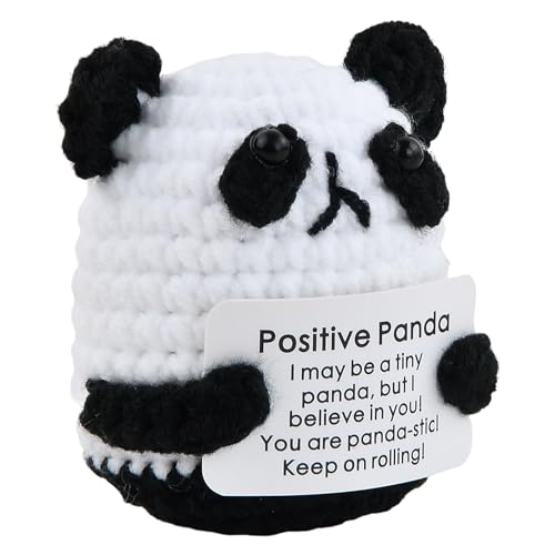 Ziyonix Panda Positif Drôle, 6,5cm Jouet Panda Tricoté avec Carte d'Encouragement Panda de Soutien Émotionnel Jouets à énergie Positive au Crochet Cadeau Positive pour Décoration de Fête Cadeau