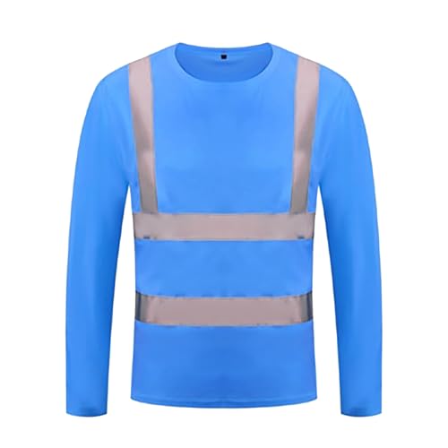 RUMAOZIA Maglietta da uomo, leggera, di avvertimento, in cotone, riflettente, a maniche lunghe, ad asciugatura rapida, girocollo, a maniche lunghe, Blu, XL