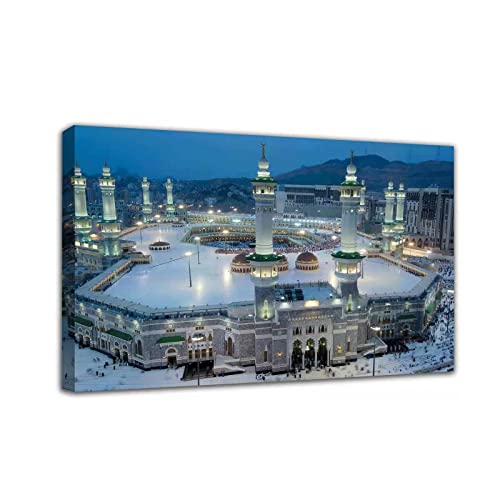 Nteumm Islamic Wall Art Canvas Print Pilgrimage To Mecca Poster Mecca Mosque At Night Architectural Poster Home Decor Gift For Muslim (No Frame,16X24Inch) #TOP28