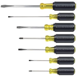 Klein Tools 85076 Screwdriver Set, Made in USA, Slotted and Phillips Screwdrivers with Non-Slip Cushion-Grip Handles and Tip-Ident, 7-Piece