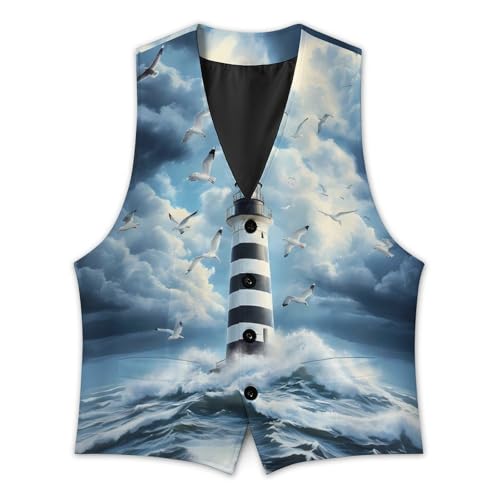 Lighthouse Seagulls Trendy Vest Suit for Men V Neck Formal Dress Waistcoat Vests Business Slim Fit2