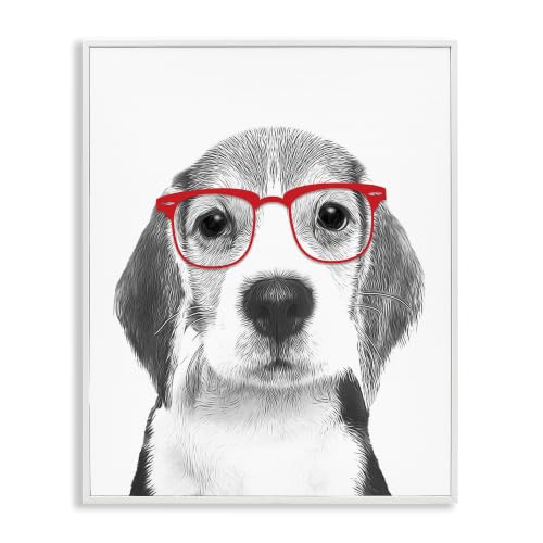 Stupell Industries Adorable Monochrome Beagle Puppy Red Glasses Illustration, Design by Annalisa Latella