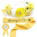 Baby Shower Mom to Bee Sash & Flower Crown & Daddy to Bee Pin Kit - What Will Baby Bee Baby Shower Gift Mommy Sash Pregnancy Sash Baby Shower Baby Sprinkle Keepsake
