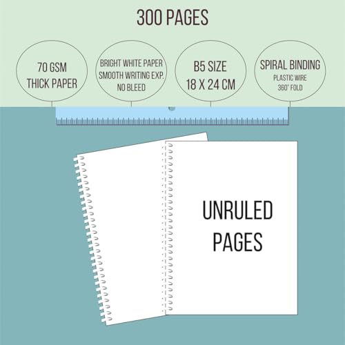 Image of amblitz Spiral Notebook | 18 X 24 CM | B5 Size | School /College Students's Choice for Note Making | 70 GSM Thick White Paper | Diary Size | Personal & Office Use | (300 Pages, UNRULED Notebook)
