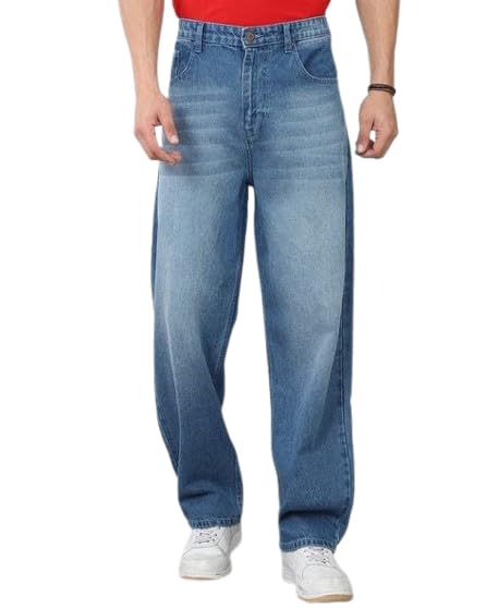 Image of M Q Denim Men's Straight Fit Jeans | Mid Wash Whisker Spray | Comfortable Cotton Denim for Daily & Casual Wear