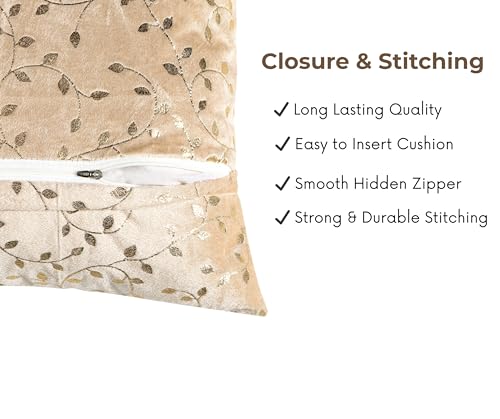 Image of RD TREND Premium Velvet Cushion Covers Set of 5 | Soft Decorative Throw Pillow Covers for Sofa, Bed & Living Room | Cushion Cover 24 inch x 24 inch (60x60 cm) Cream Caramel