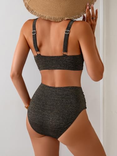 Image of Eomenie Bikini Sets for Women High Waisted Two Piece Bathing Suit U Wired V Neck Swimsuit Adjustable Straps Swimwear