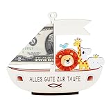 Holz Arche Taufe Geschenk Für Baby, Taufgeschenke für Mädchen und Taufgeschenke Jungen mit Glücksbringer, 'ALLES GUTE ZUR TAUFE' Gravur mit Tierfiguren, 18×18×18cm Ideal für Tauffeier