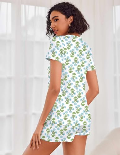 Image of Ekouaer Womens Pajama Sets Short Sleeve Pajamas for Women Sets Soft Lounge Sets Casual V Neck Sleepwear PJS