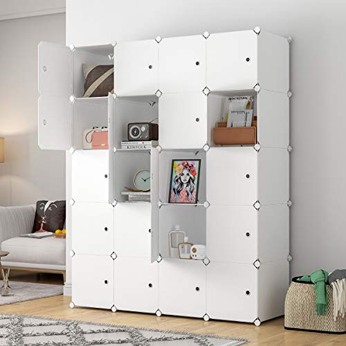 KOUSI Large Cube Storage - 14\"x18\" Depth Cube (20 Cubes) Organizer Shelves Clothes Dresser Closet Storage Organizer Cabinet Shelving Bookshelf Toy Organizer, White